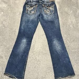 Silver Jeans Womens 30 (34x32.5) Elyse Boot Blue Western Contrast Stitch